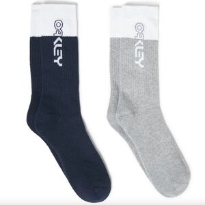 (2 Pairs) NEW Oakley Men's Block Color Ribbed Crew Socks 93273-6AC Fathom Logo